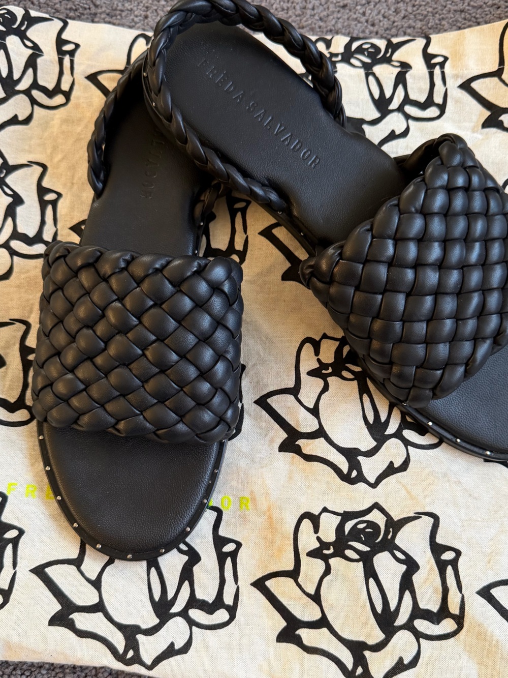 Frēda Salvador Black Vinny Woven Leather Slingback Sandals